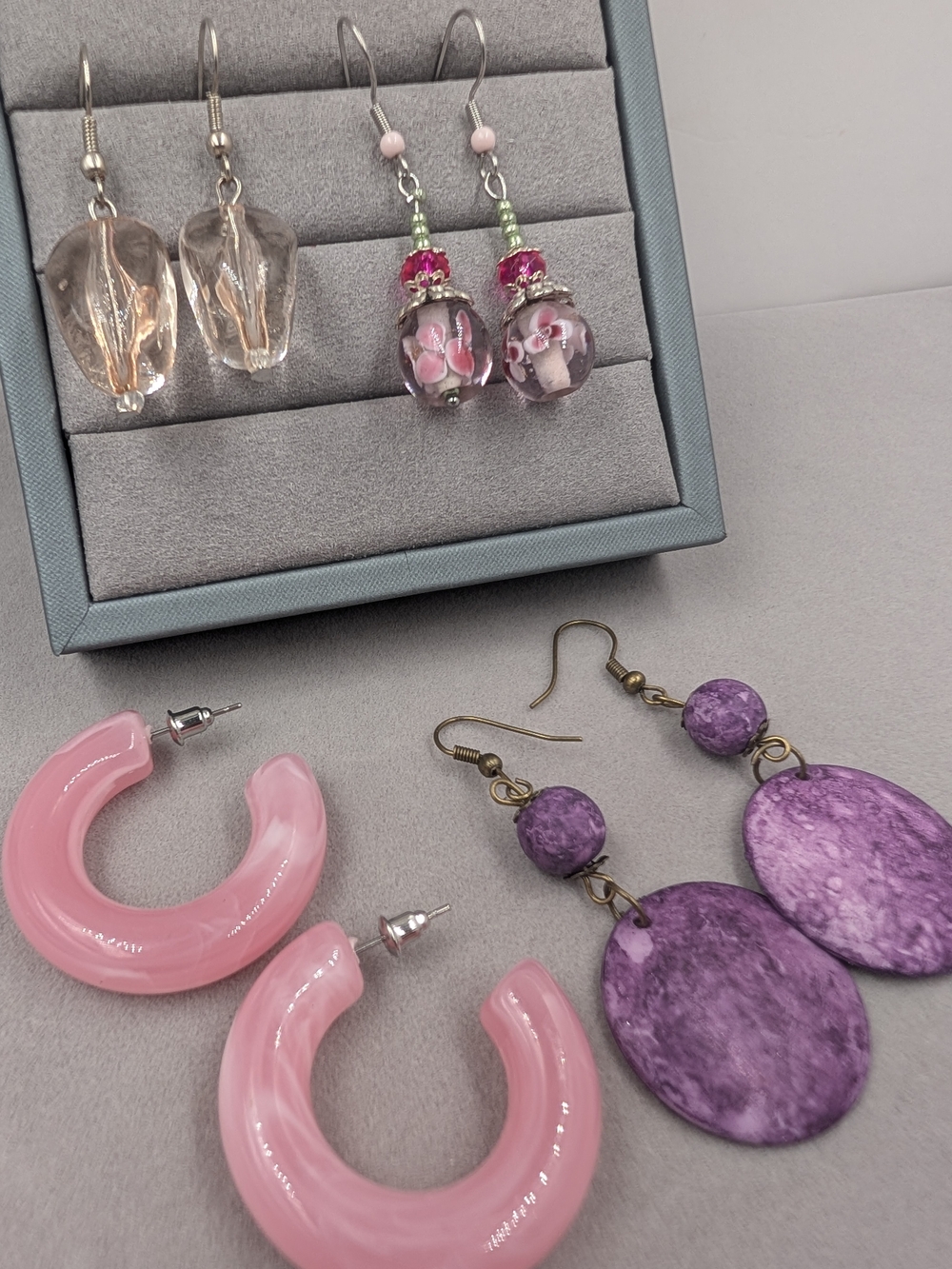 Pink Purple Statement Earrings Chunky Hoops Glass Beads 4 Pair Lot | 0911